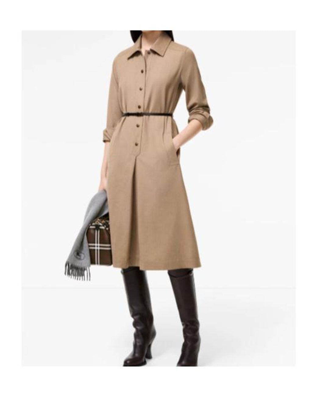 Burberry Natural Floriana Belted Shirt Dress