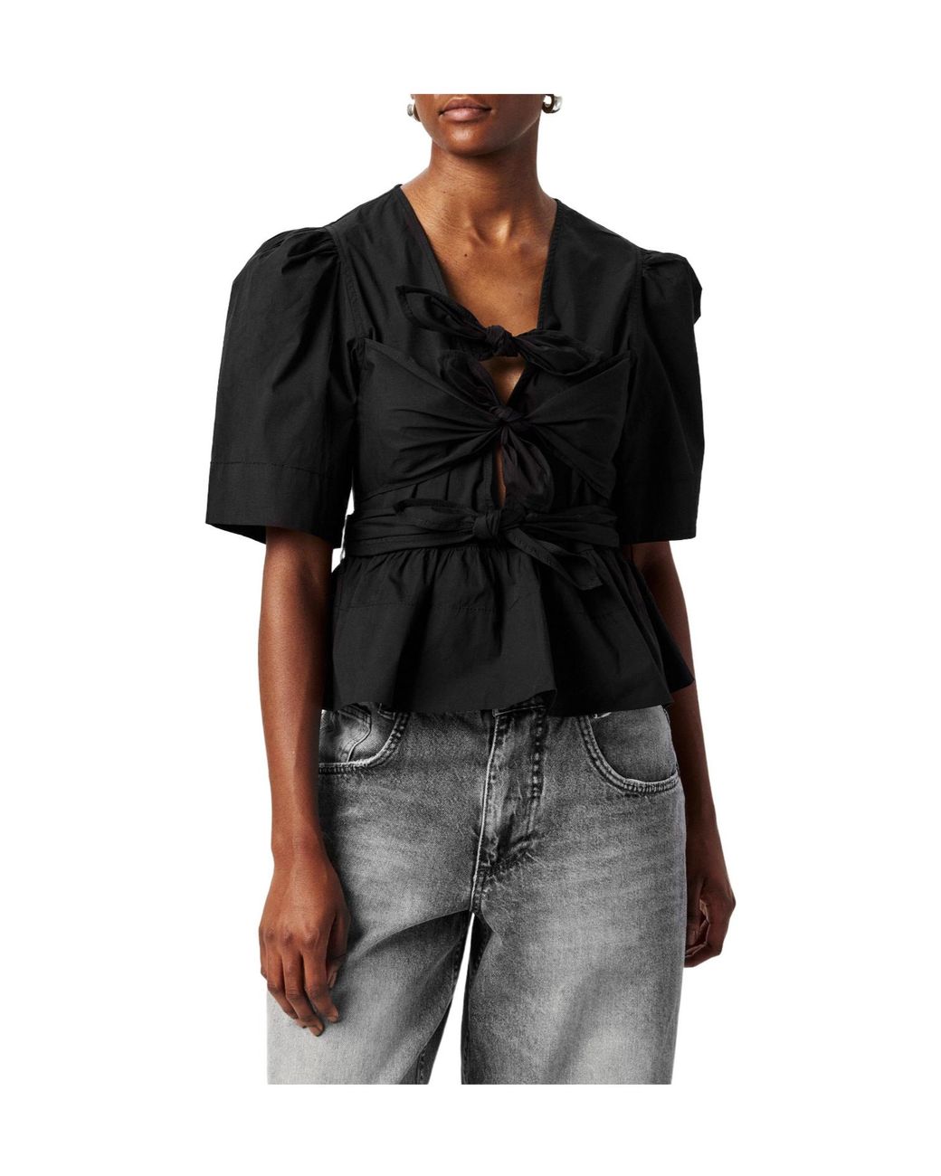 Ganni Black Tie Blouse