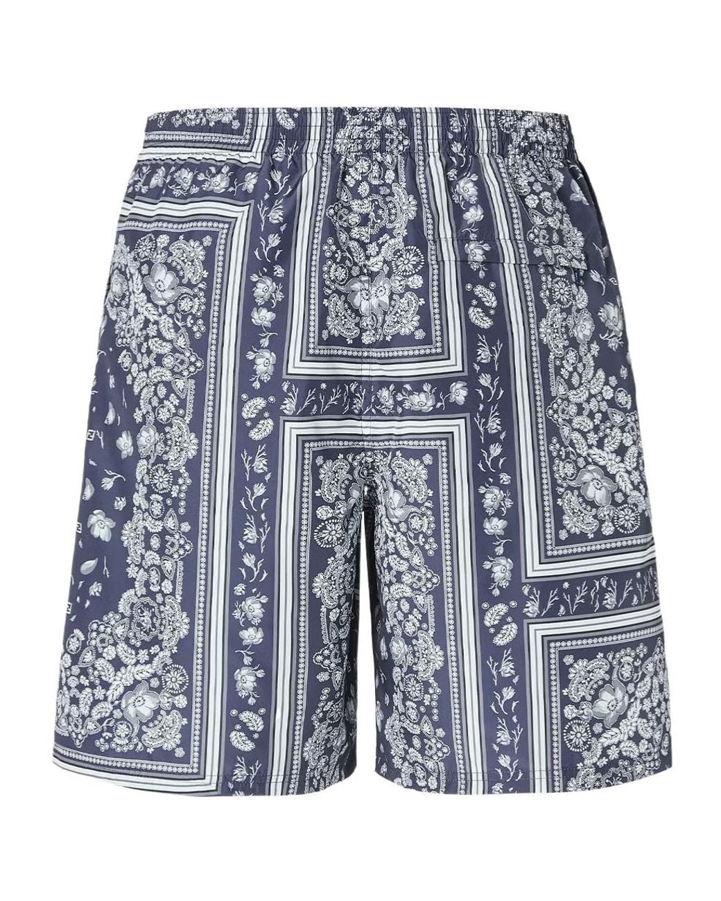 Fendi Blue Bandana Printed Drawstring Swim Shorts for men