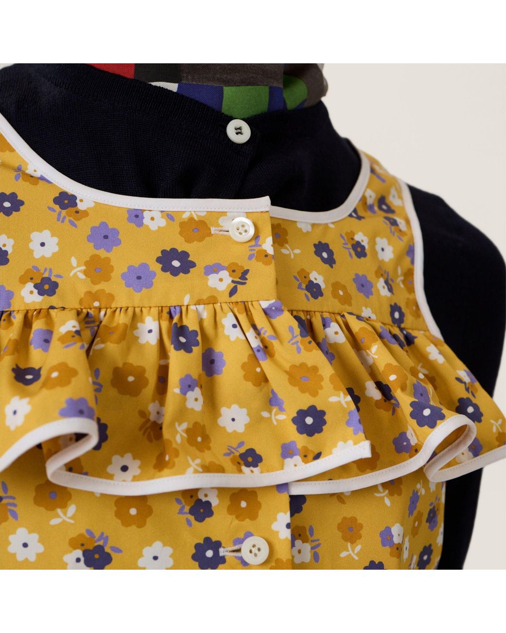 Miu Miu Yellow Poplin And Wool Knit Top