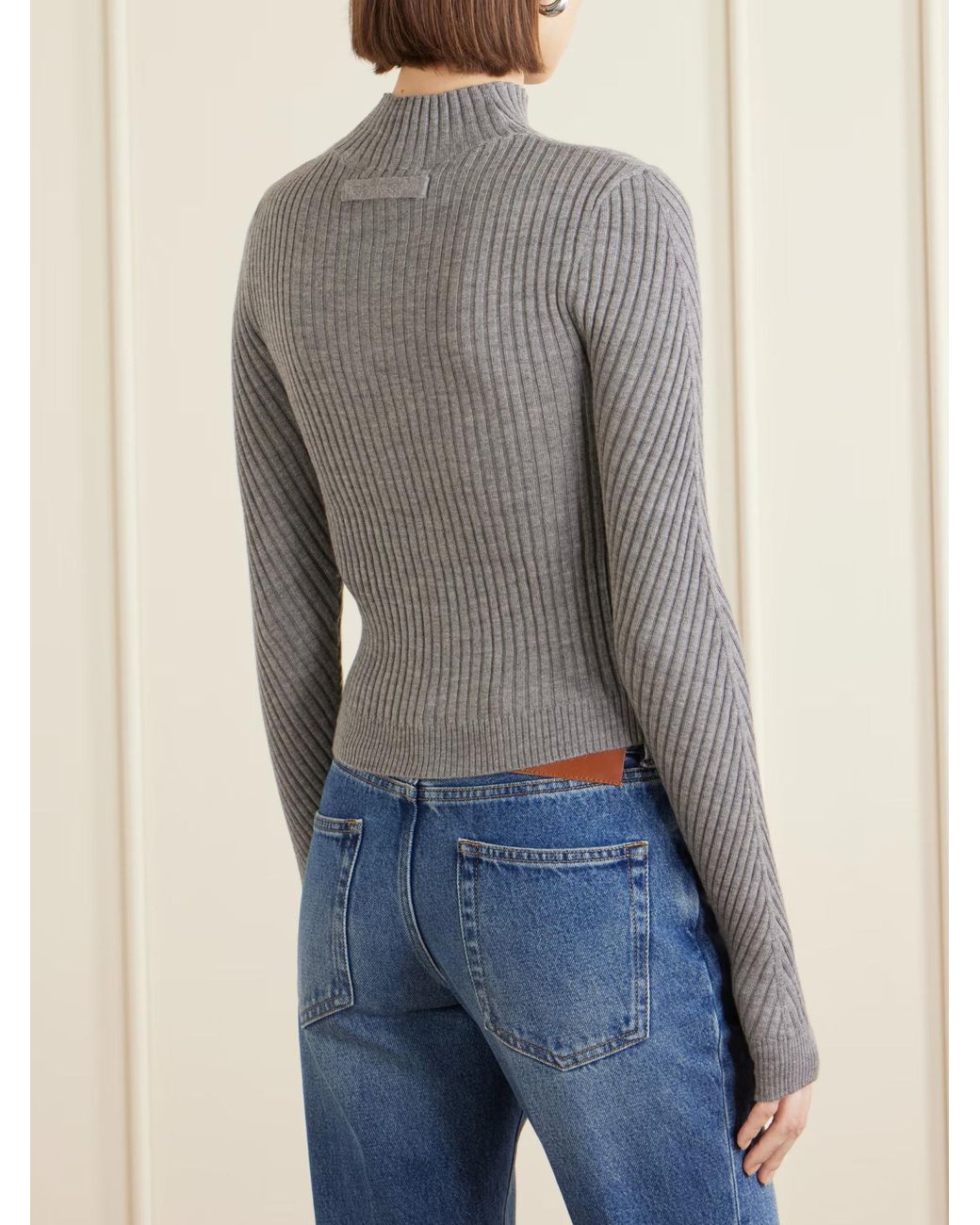 Victoria Beckham Gray Georgia Ribbed Merino Wool Sweater