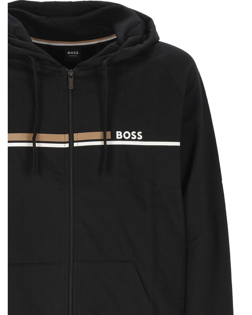 Boss Black Logo-Print Zip-Up Hoodie for men