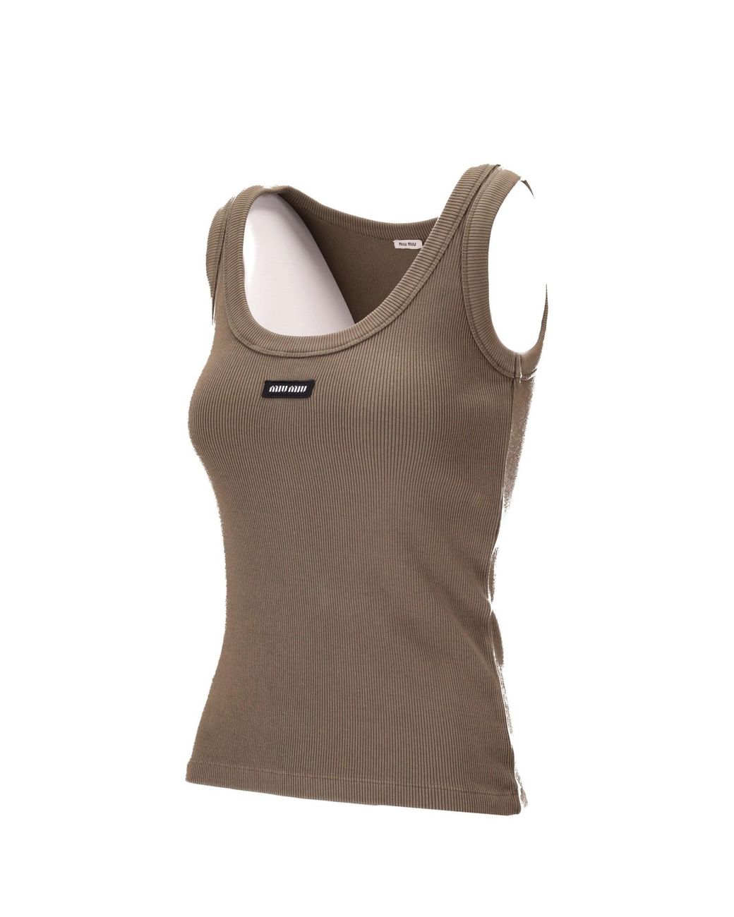 Miu Miu Brown Logo Patch Ribbed-Knit Tank Top