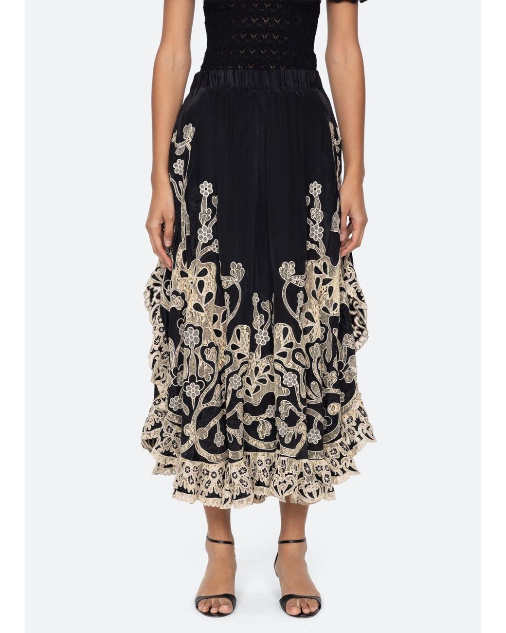 Sea Black Gracelyn Lace-Trimmed Trousers