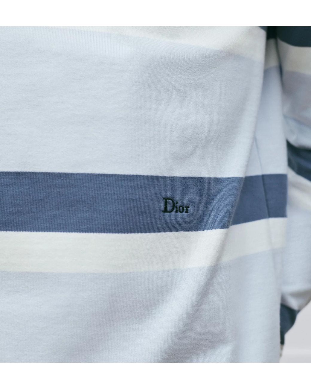 Dior Blue Homme Striped Long Sleeve Polo Shirt for men