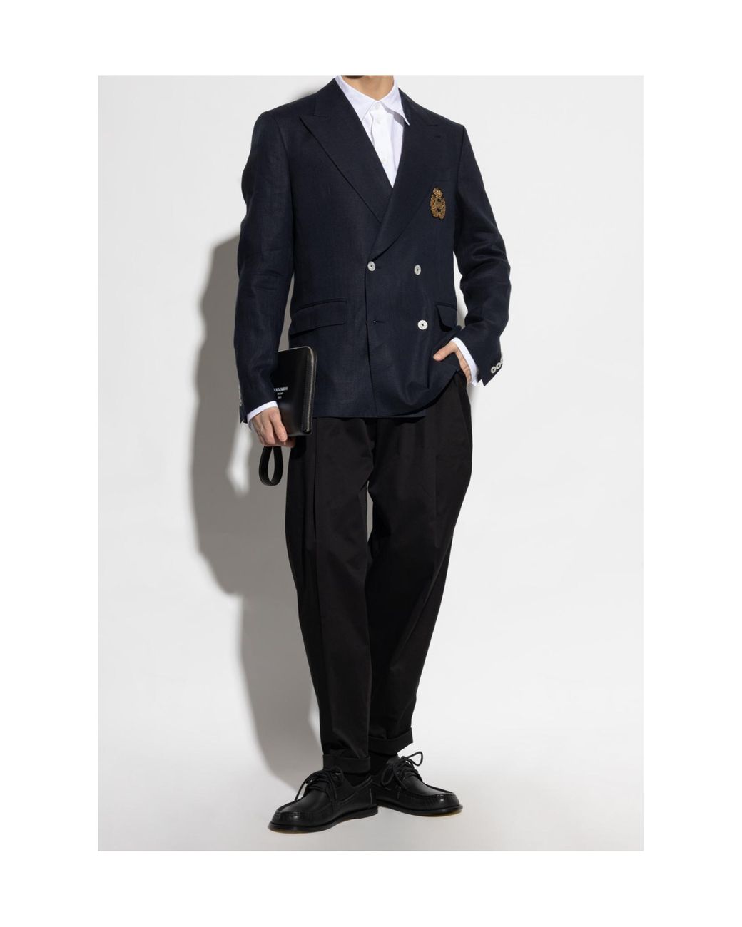 Dolce & Gabbana Blue Heraldic Emblem Double-Breasted Tailored Jacket for men