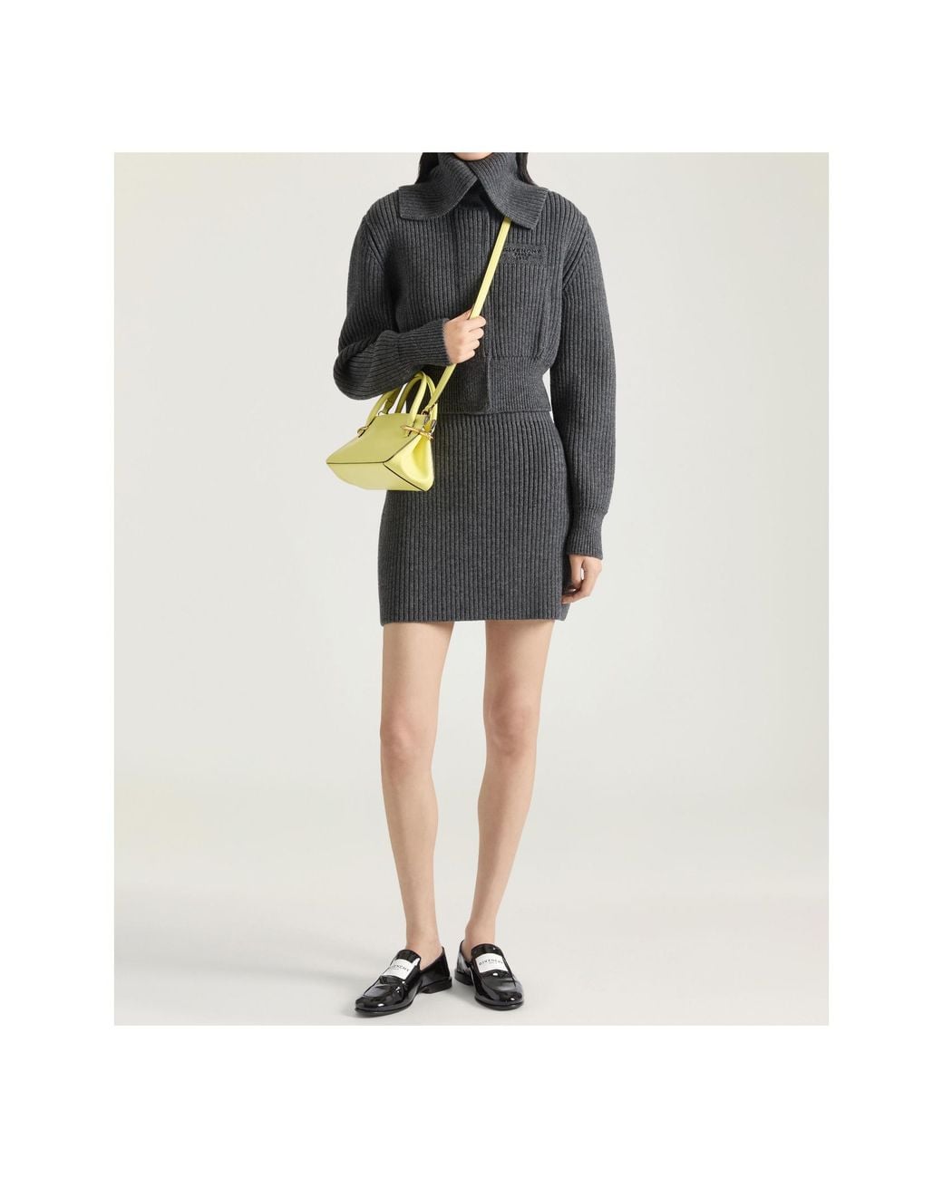 Givenchy Gray Maxi Stand-Up Collar Knitted Jacket