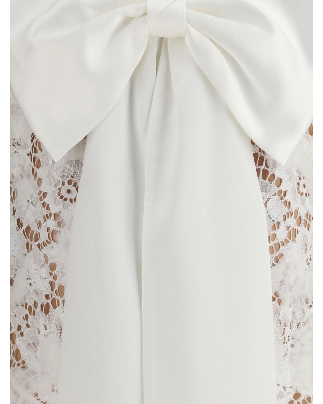 Self-Portrait White Lace Scalloped-Hem Obersized Bow Dress