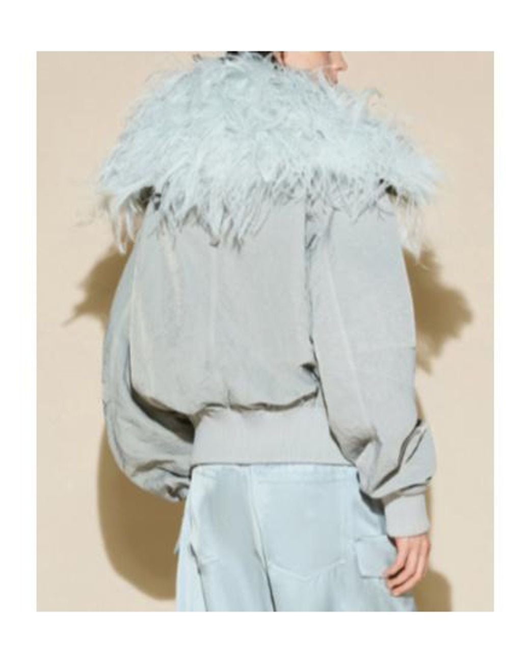 The Attico Gray The Feather Trim Bomber Jacket