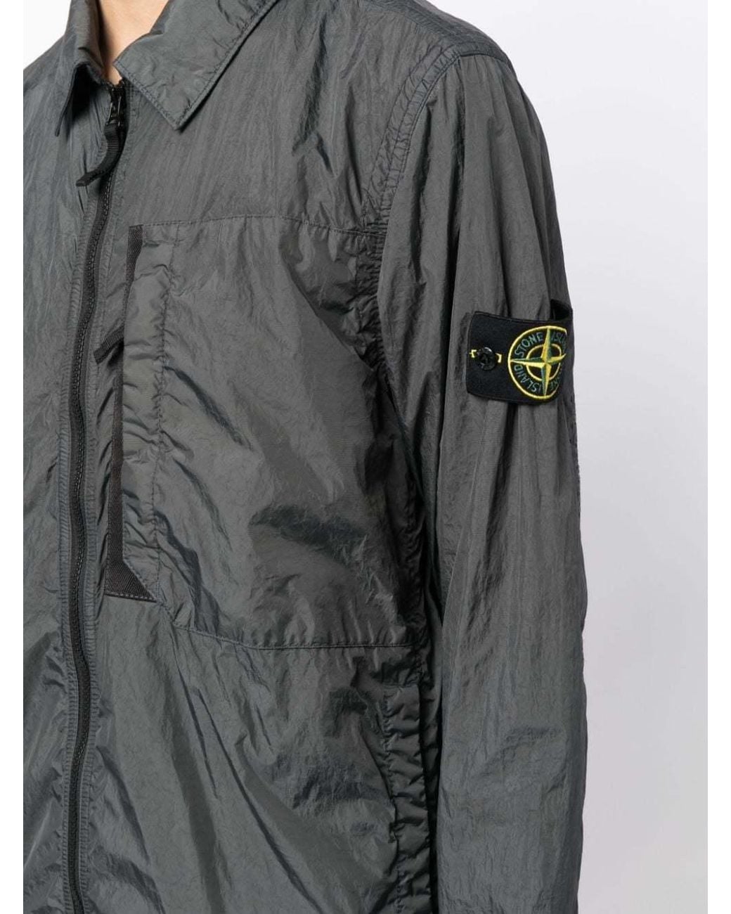 Stone Island Gray Compass-Patch Zip-Up Jacket for men