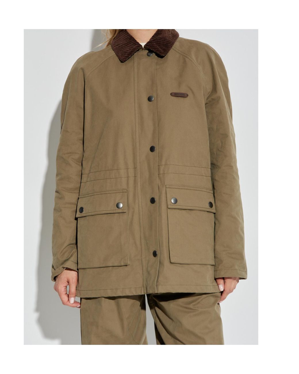 Moschino Green Logo Patch Corduroy-Collar Utility Jacket