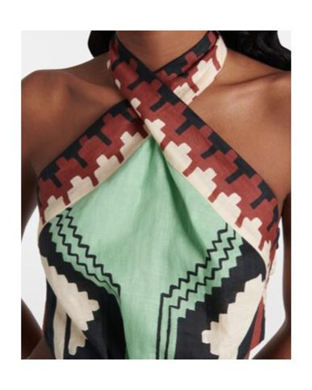 Johanna Ortiz Green Printed Halterneck Linen Minidress