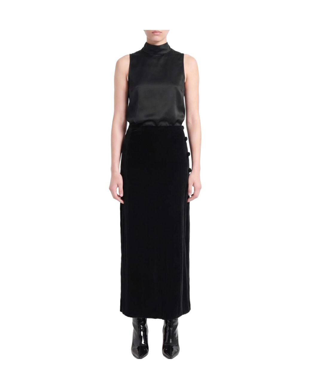 Ganni Black Velvet Pencil Skirt