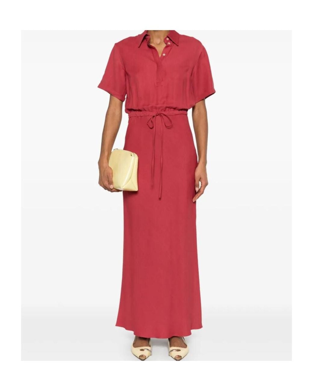 Brunello Cucinelli Red Drawstring Waist Maxi Dress