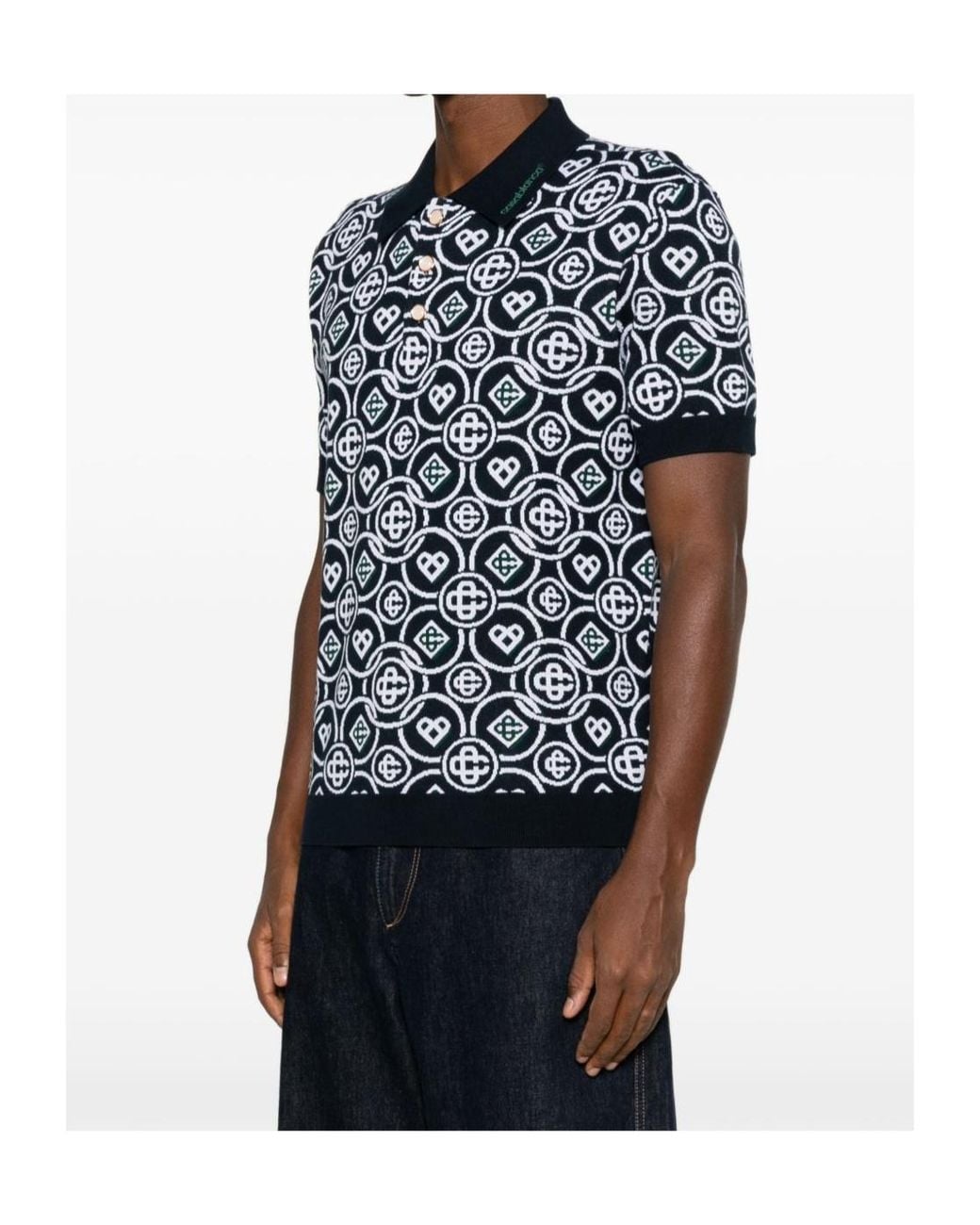 Casablanca Black Cc Monogram Pattern Polo Shirt for men