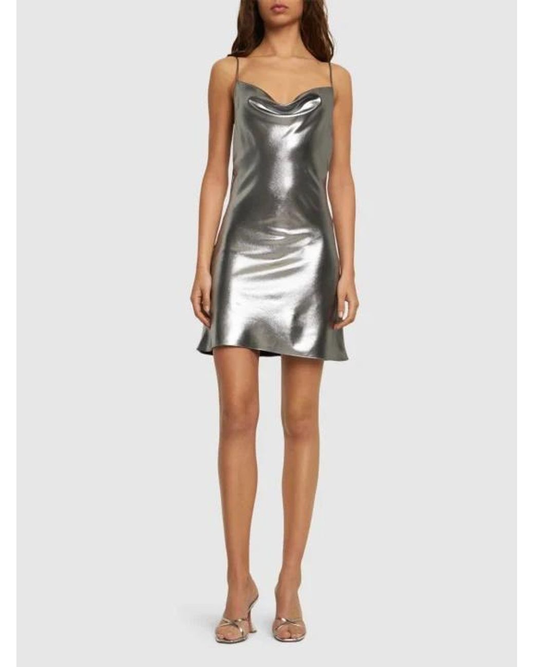 ROTATE BIRGER CHRISTENSEN Gray Metal Pendant Mini Sling Dress