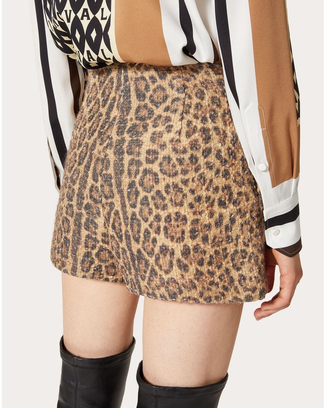 Valentino Natural Leopard-Print Tweed Skort