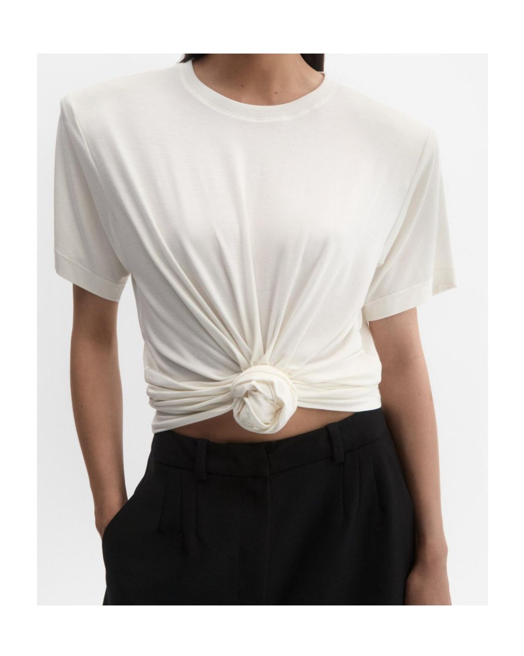 Magda Butrym White Ruched Knot Crop Top