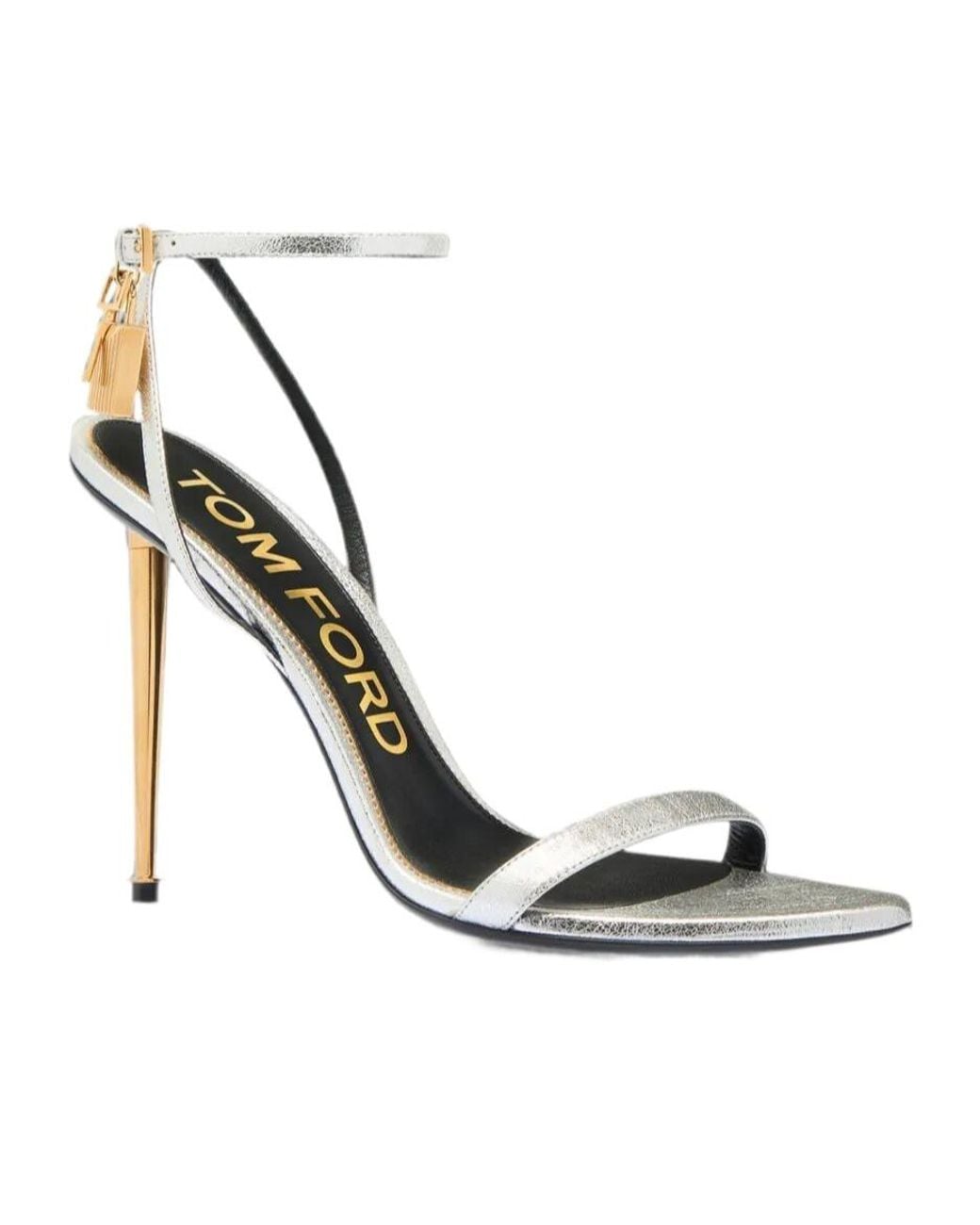Tom Ford White Padlock-Detail Metallic Sandals