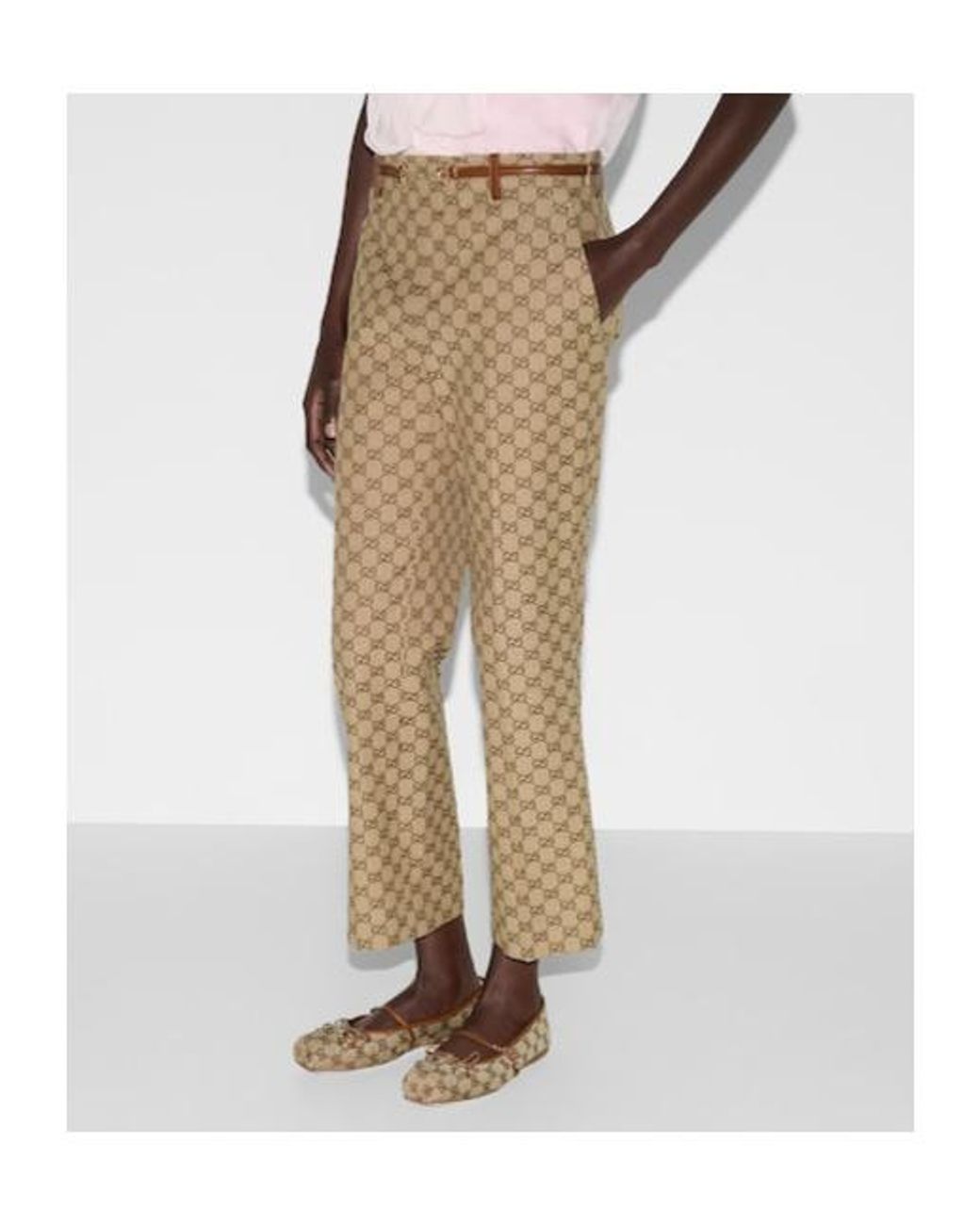 Gucci Natural Gg Canvas Trousers With Horsebit