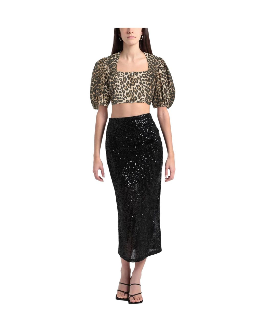 Ganni Brown Leopard Print Square Neck Short Sleeve Top