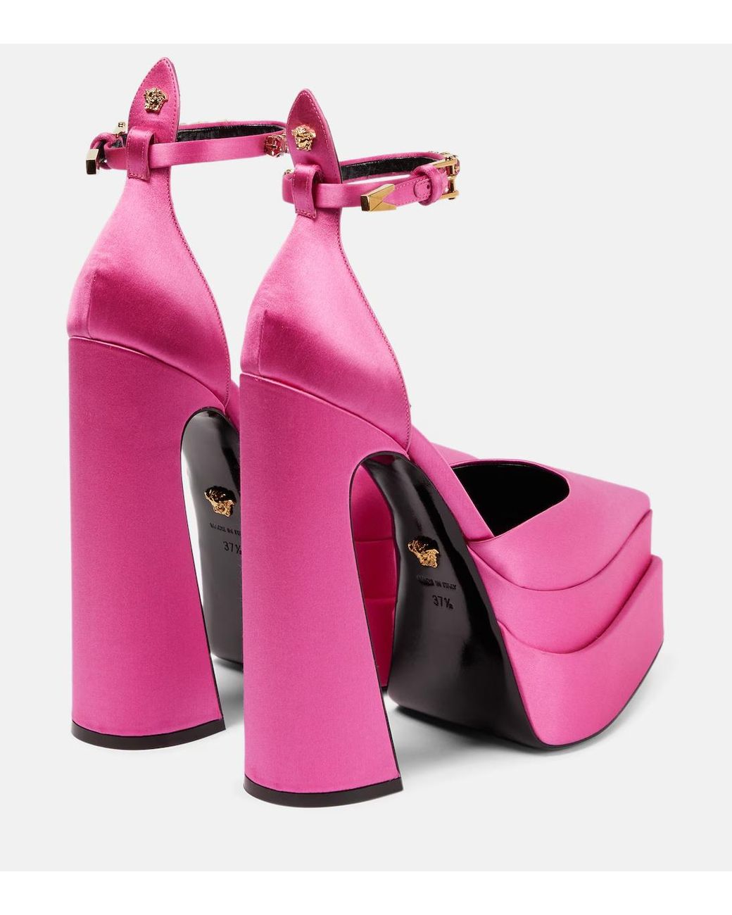 Versace Pink Aevitas Pointy Satin Platform Pumps