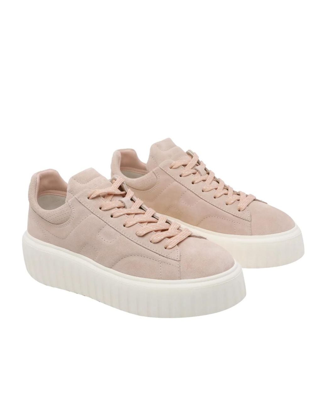 Hogan Pink Blush Low-Top Suede Ribbed Sole Sneakers