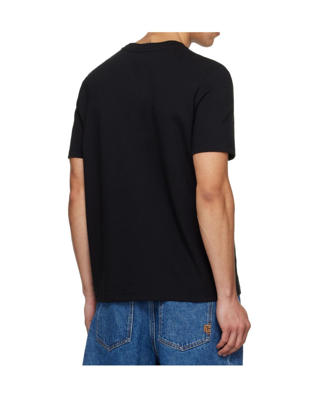 Balmain Black Logo Embroidered Crewneck T-Shirt for men