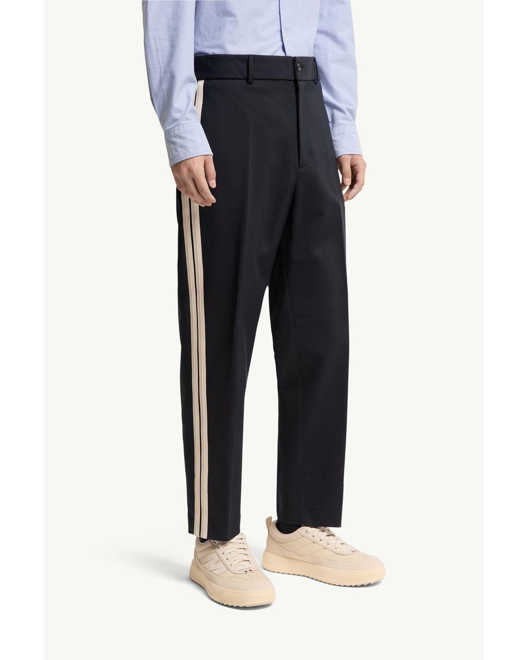 Moncler Blue Logo Patch Stripe Detailed Trousers for men
