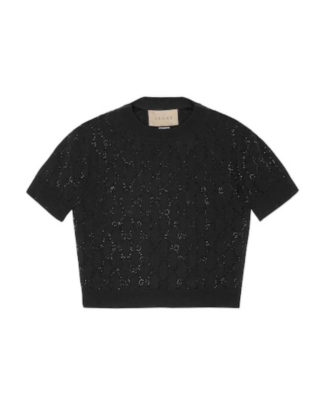 Gucci Black Fine Wool Gg Crystal Top