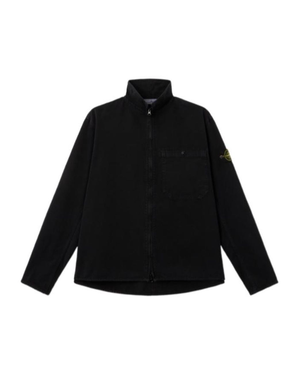 Stone Island Black Logo Patch Zipped Overshirt for men