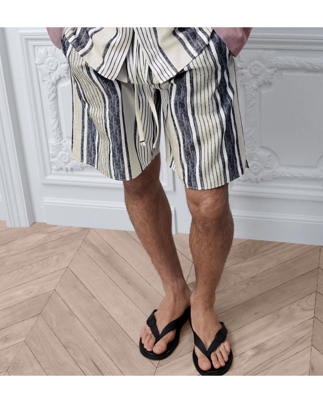 Dior Blue Iviera Oblique Sun Stripes Shorts for men