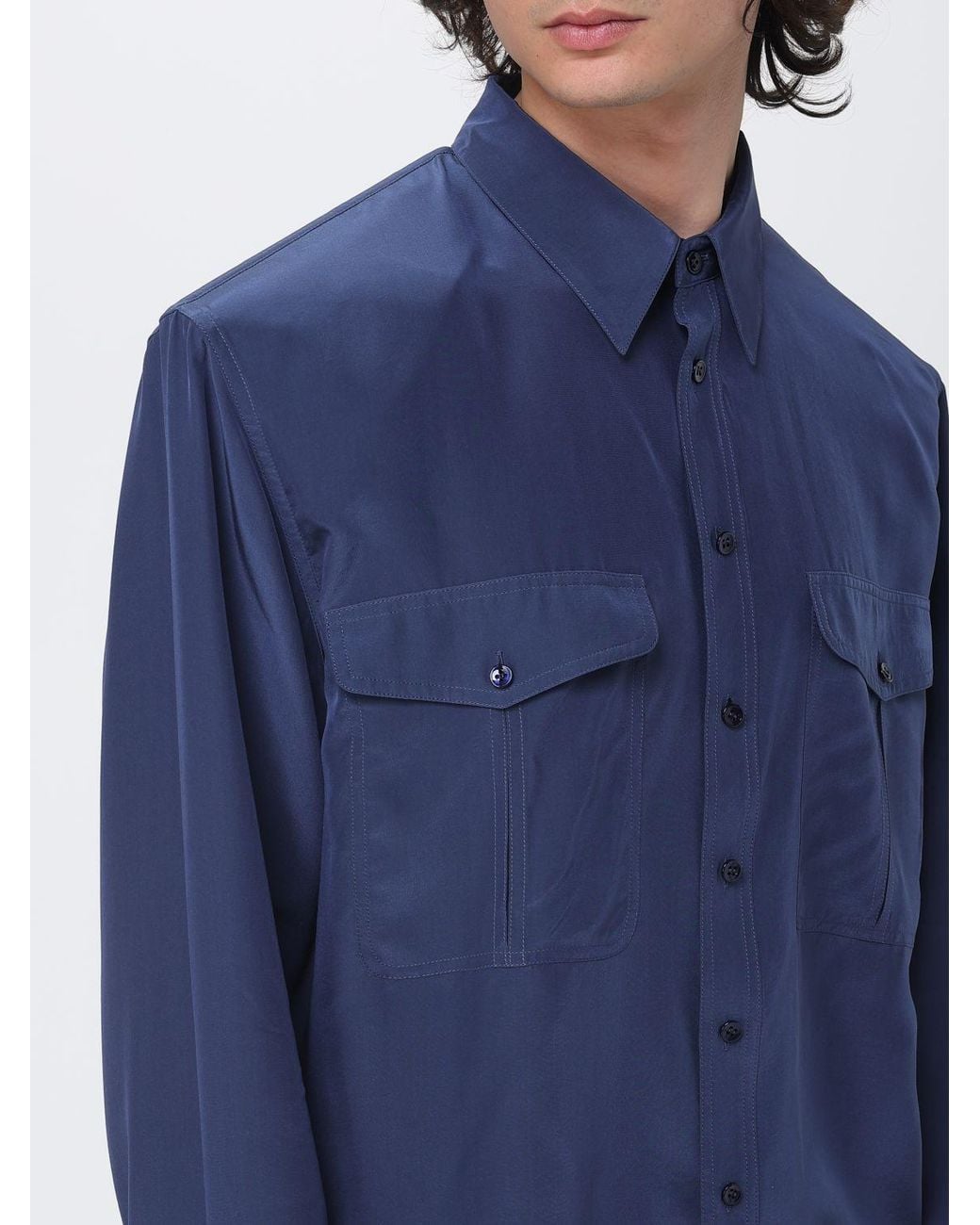 Saint Laurent Blue Button-Up Long-Sleeved Shirt for men