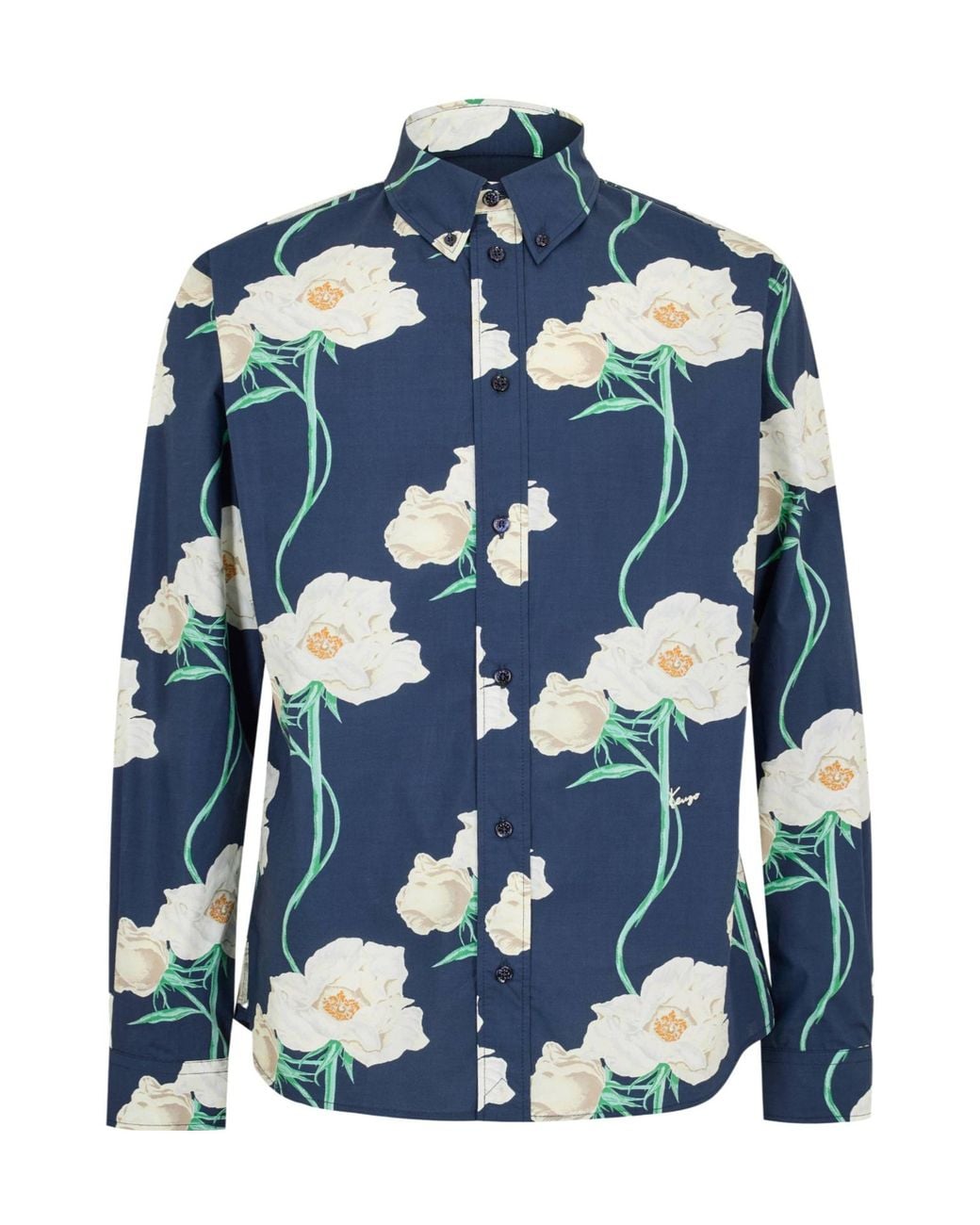 KENZO Blue Long-Sleeve Printed Shirt for men