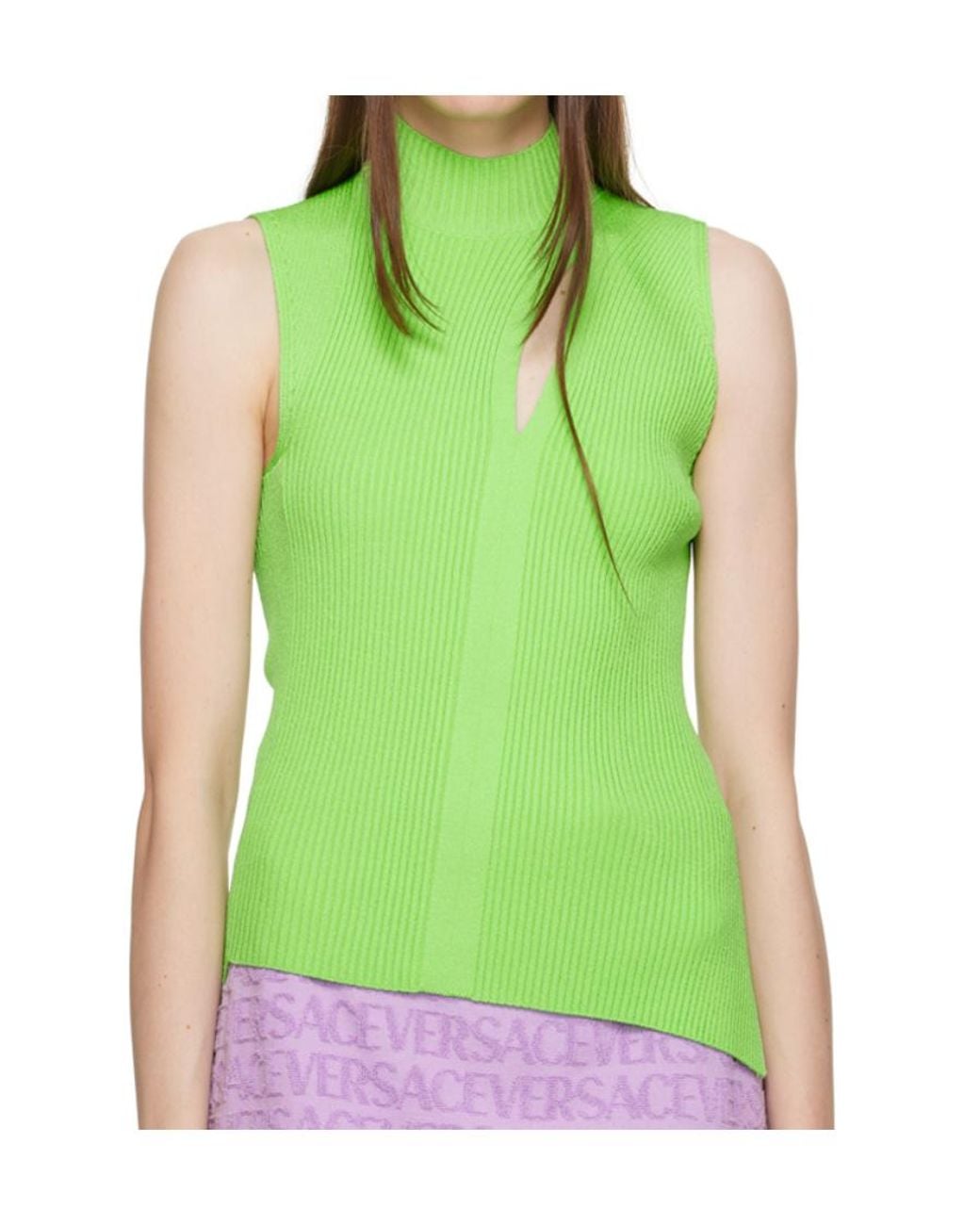 Versace Green Slashed タートルネックニットトップ