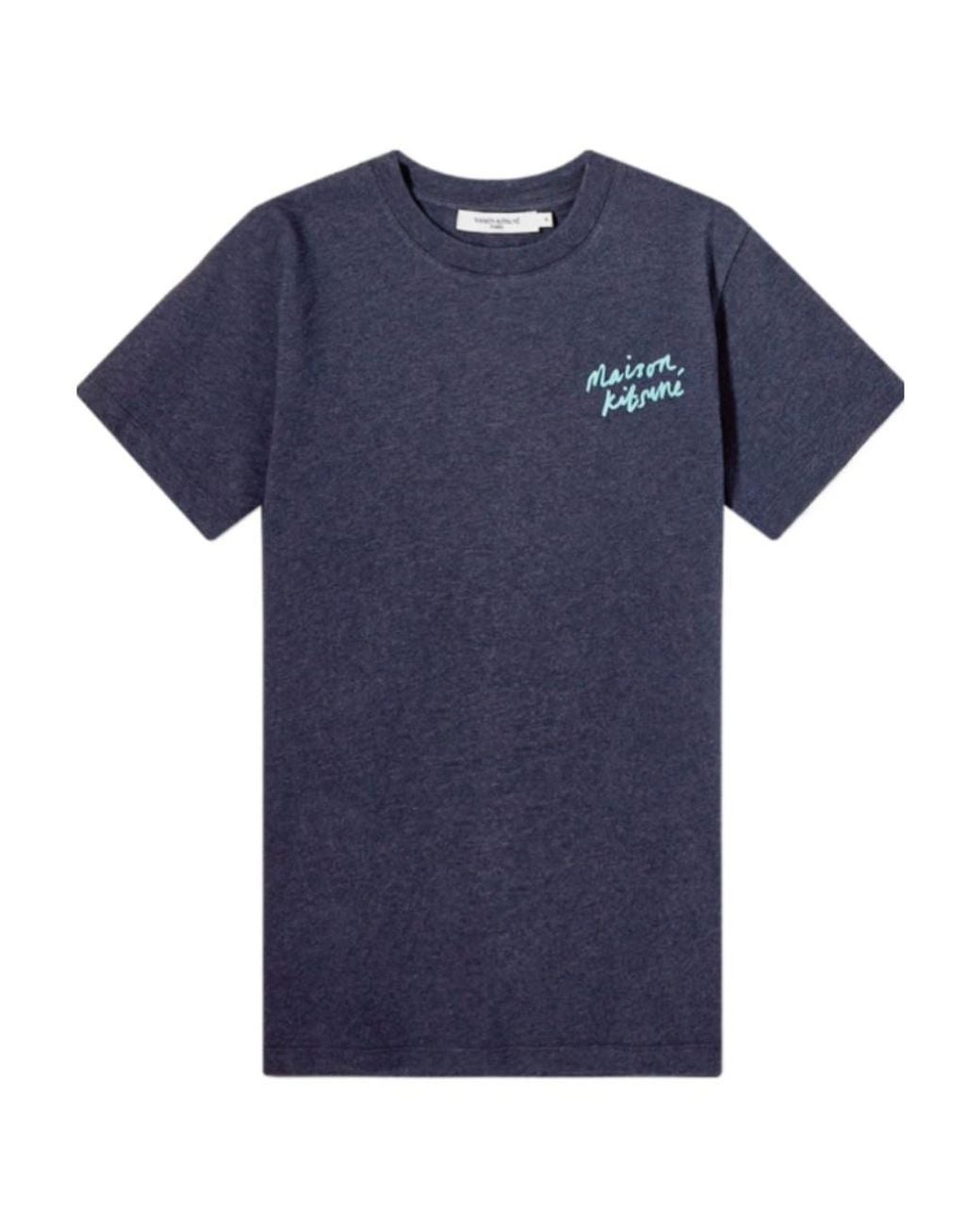Maison Kitsuné Blue Maison Kitsuné Mini Handwriting Logo Print T-Shirt