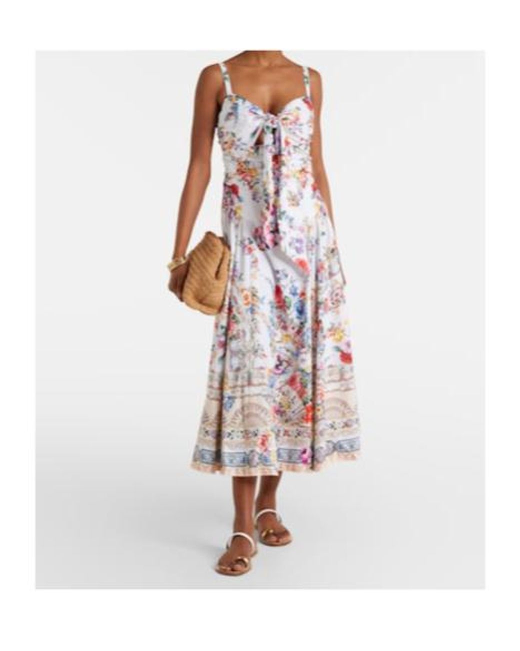 Camilla White Floral Cotton-Blend Midi Dress