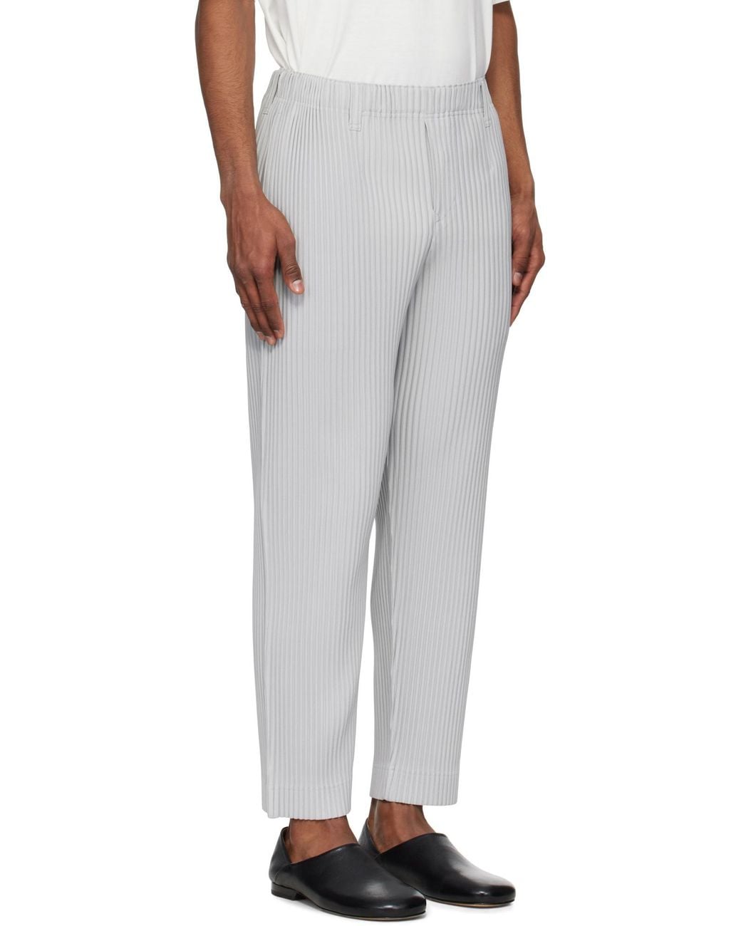 Homme Plissé Issey Miyake Gray Pleated Straight-Leg Trousers for men