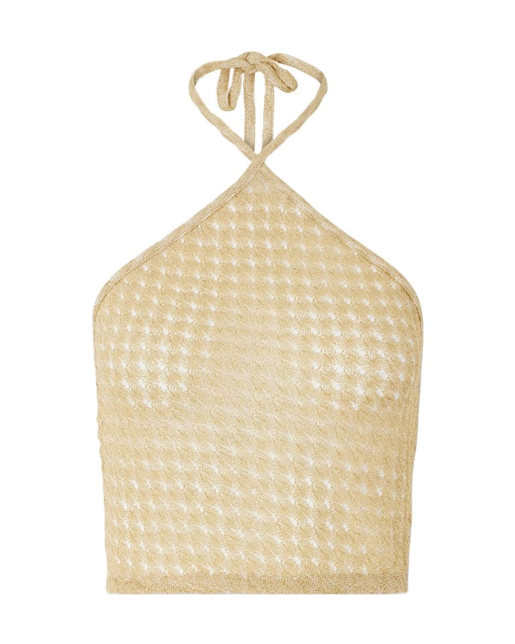 Missoni Natural Cropped Metallic Crochet-Knit Halterneck Top