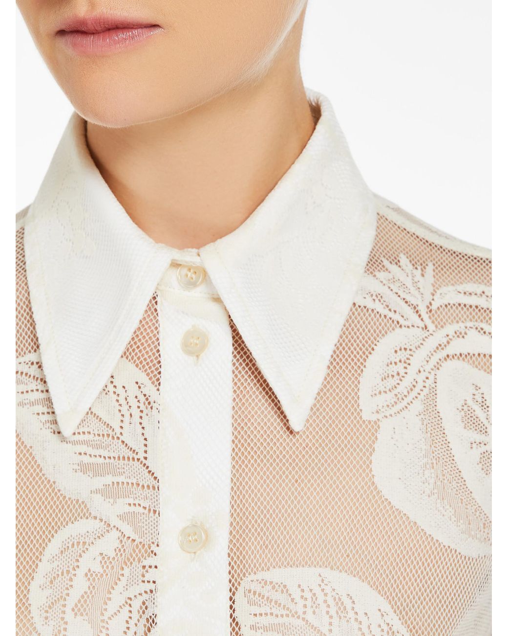 Sportmax White Lace Detailed Long-Sleeved Top