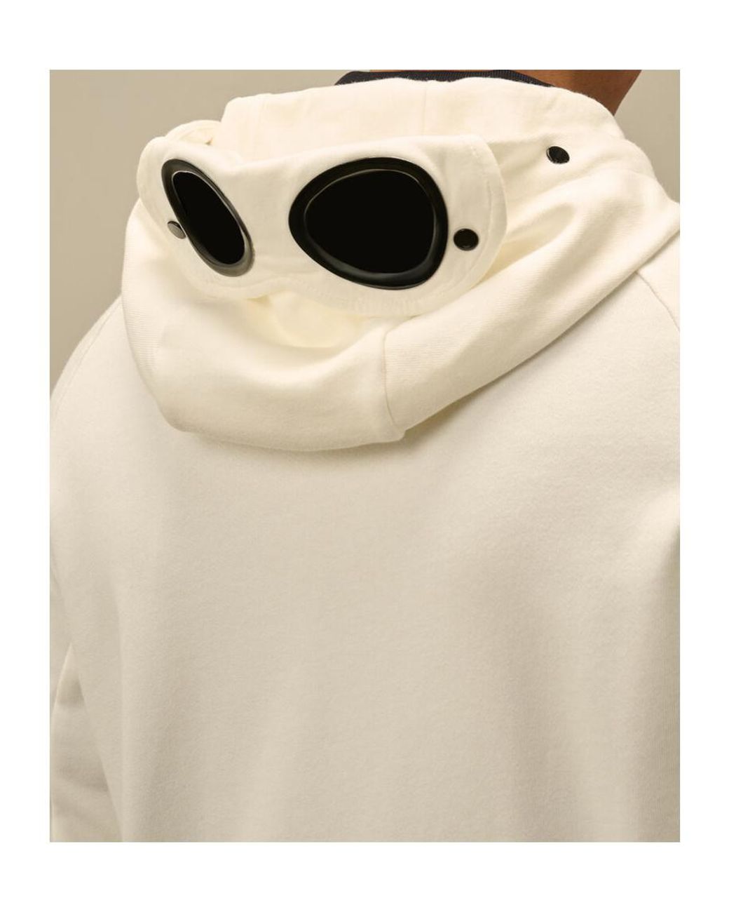 C P Company Gray Goggles-Detailed Drawstring Zip-Up Hoodie for men