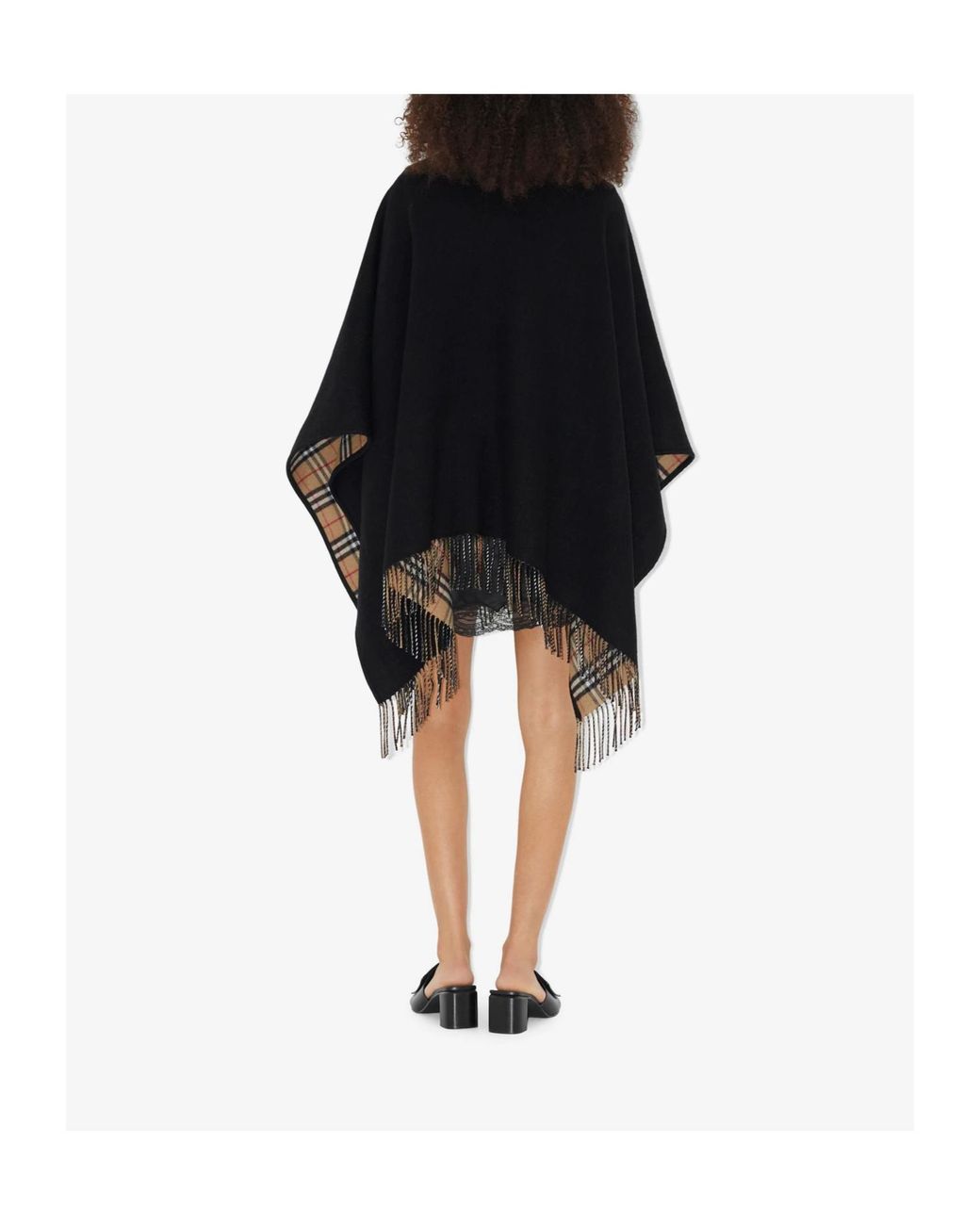 Burberry Black Fringed-Edge Reversible Cape