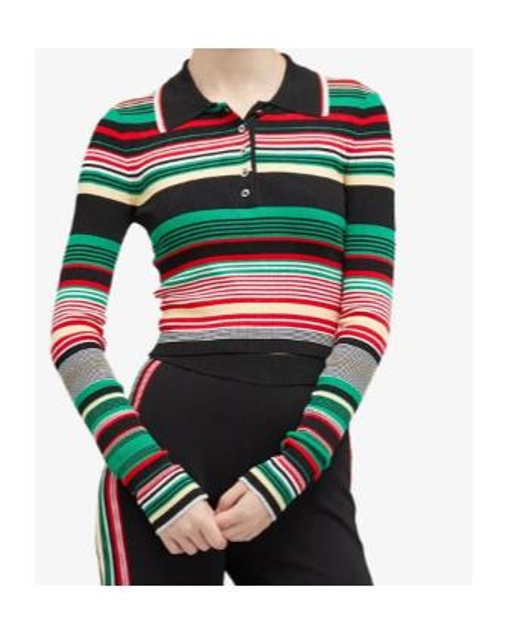 Rabanne Black Striped Knitted Polo Top