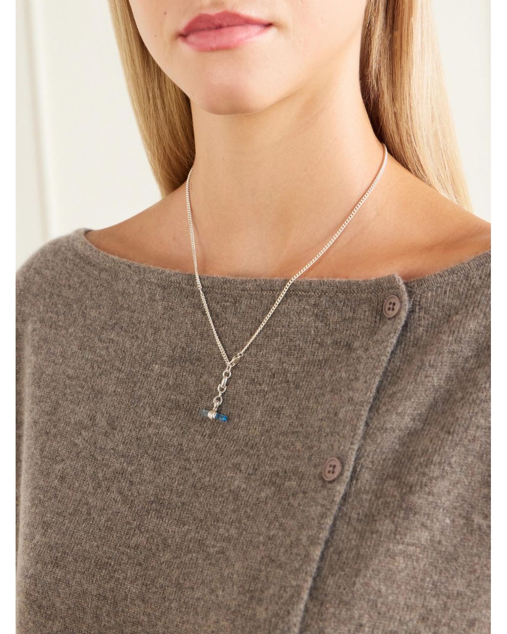Loren Stewart White Lunette Barbell Sterling And Topaz Necklace