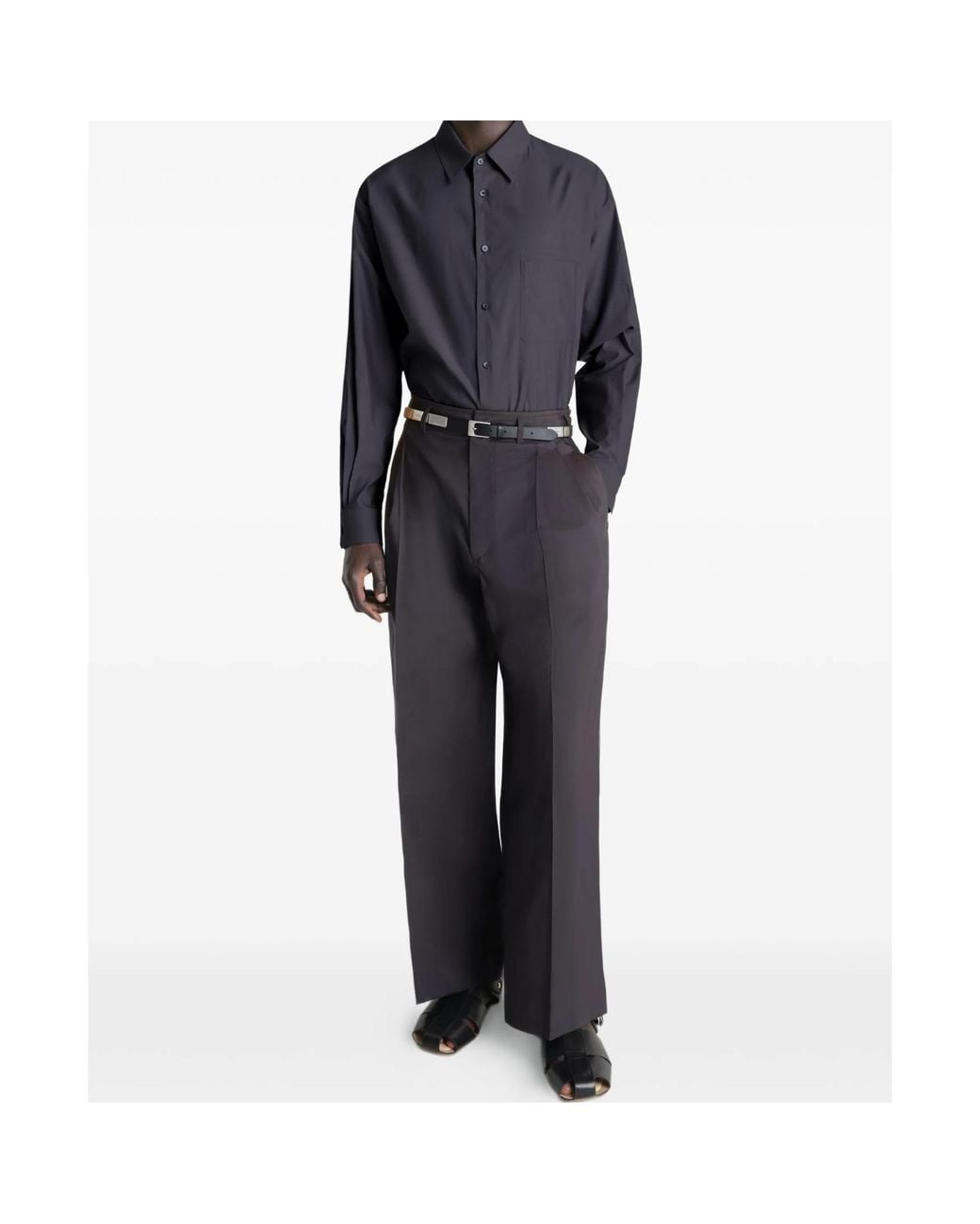 Lemaire Blue Long-Sleeved Curved Hem Regular Shirt for men