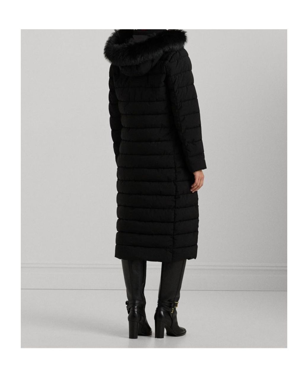 Ralph Lauren Black Real Leather Long Puffer Jacket