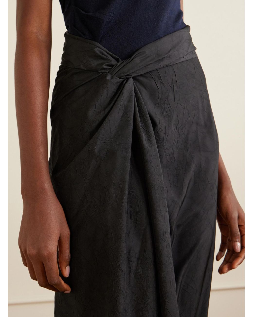 Rohe Black Crinkled-Satin Midi Skirt