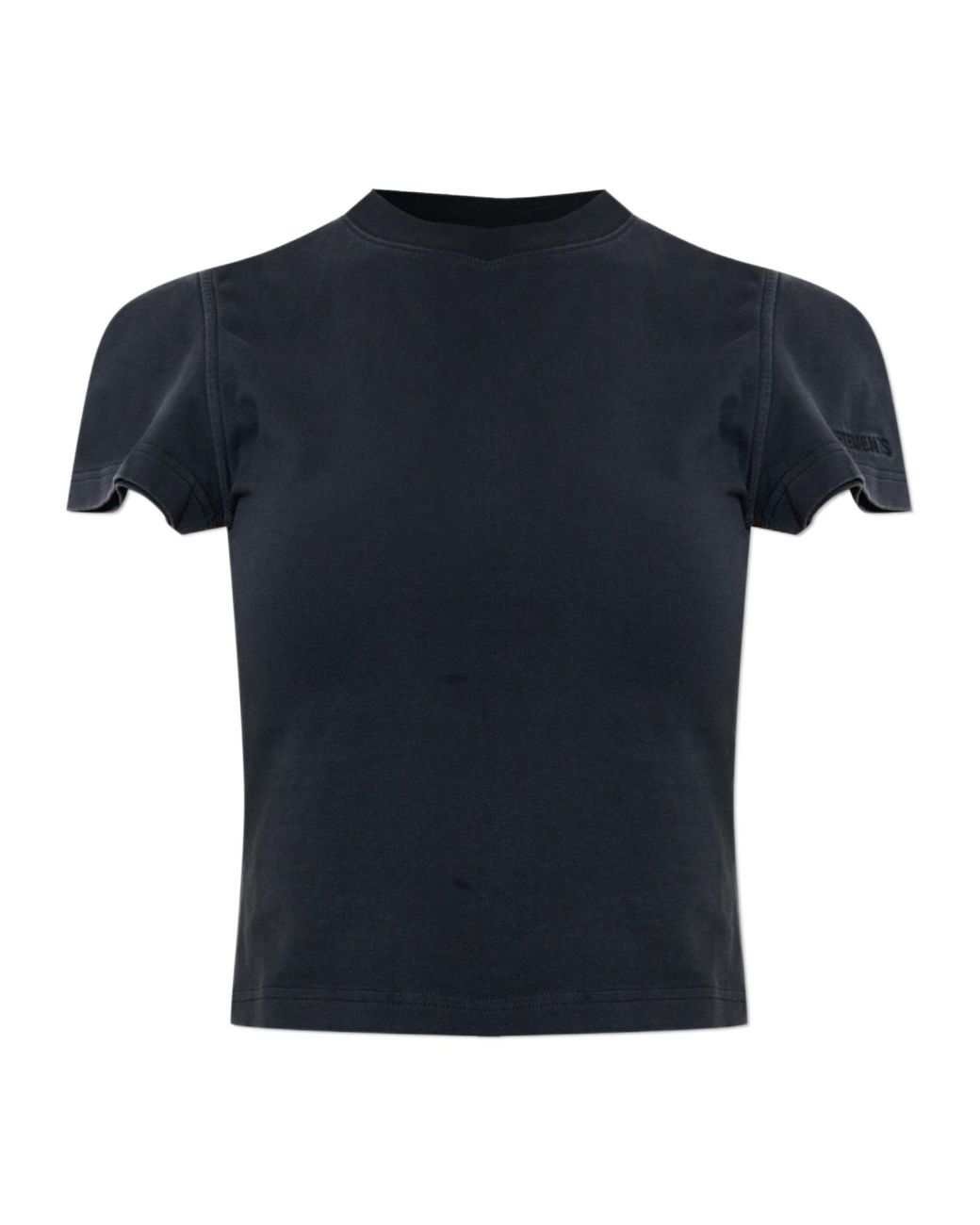 Vetements Black Logo Embroidered Cropped T-Shirt