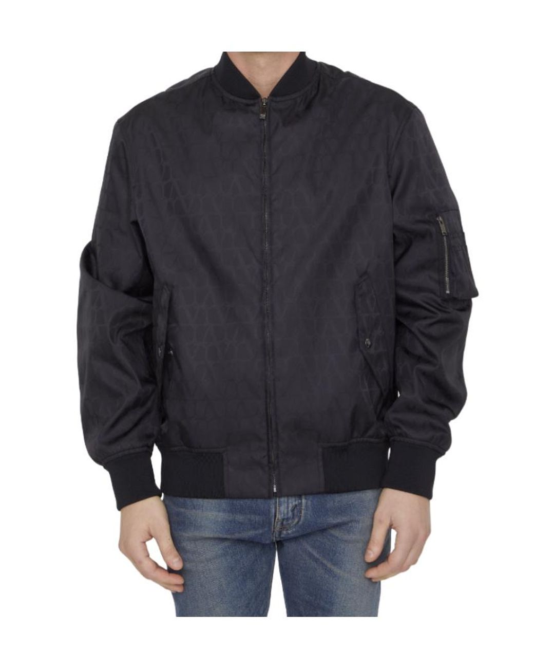 Valentino Black Toile Iconographe-Jacquard Zip-Up Bomber Jacket for men