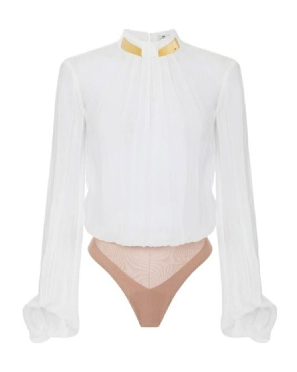 Elisabetta Franchi White Pleated High-Neck Bodysuit